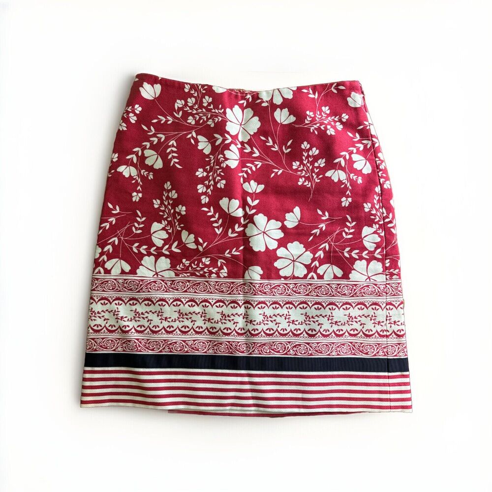 Ann Taylor Loft Red White Blue Floral Skirt Women Size 00P